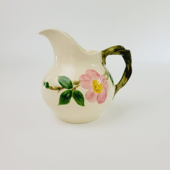 Franciscan Desert Rose GREEN TRIM Sugar Bowl & Creamer Pink Floral c.1949-53 - Picture 7 of 9